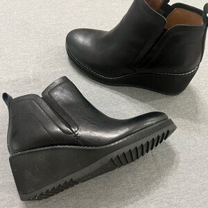 Sofft Black leather Ankle slip on Booties with Wedge Heel